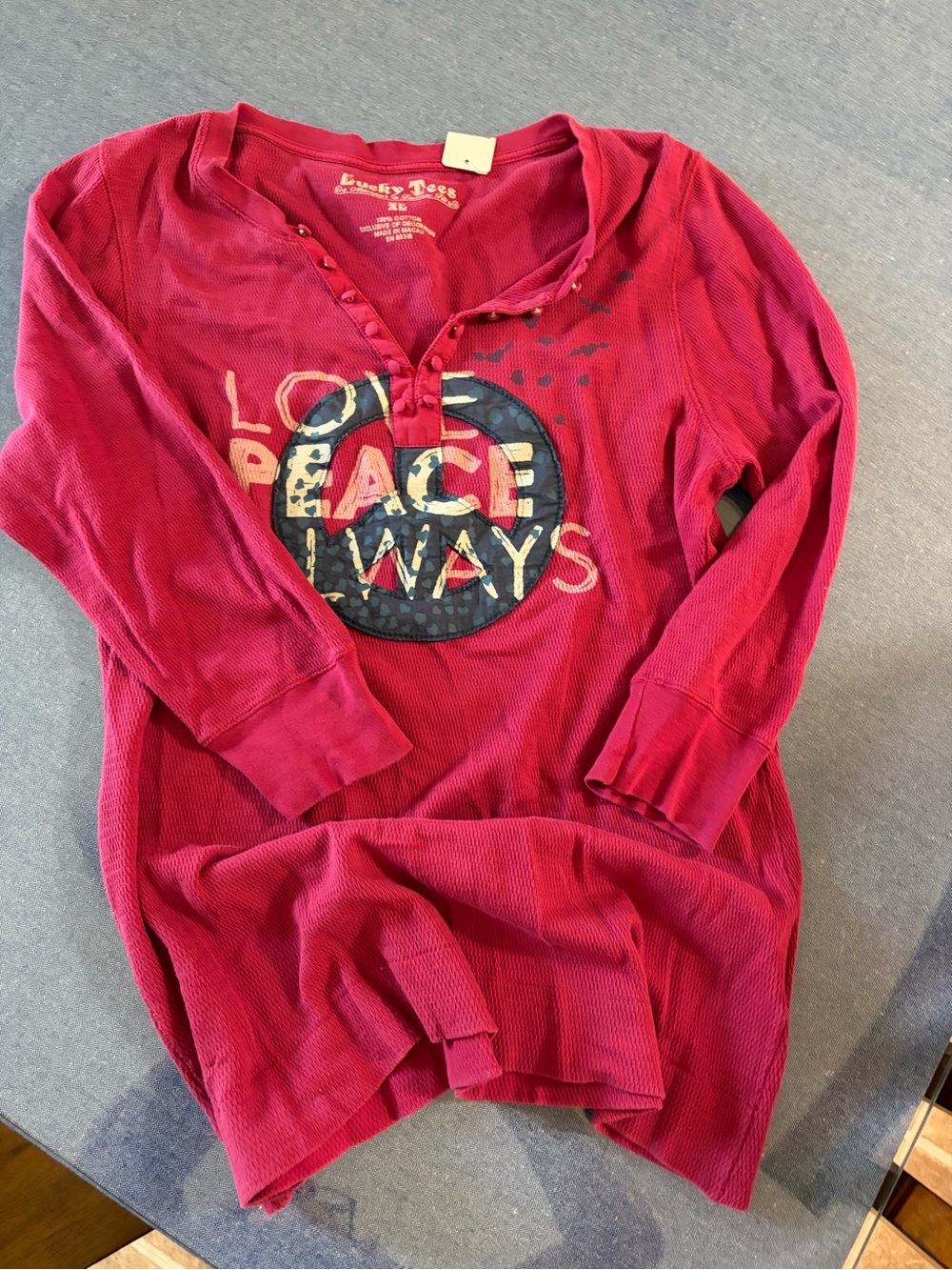 Lucky Brand Pink Long-Sleeve Graphic Henley Tee
